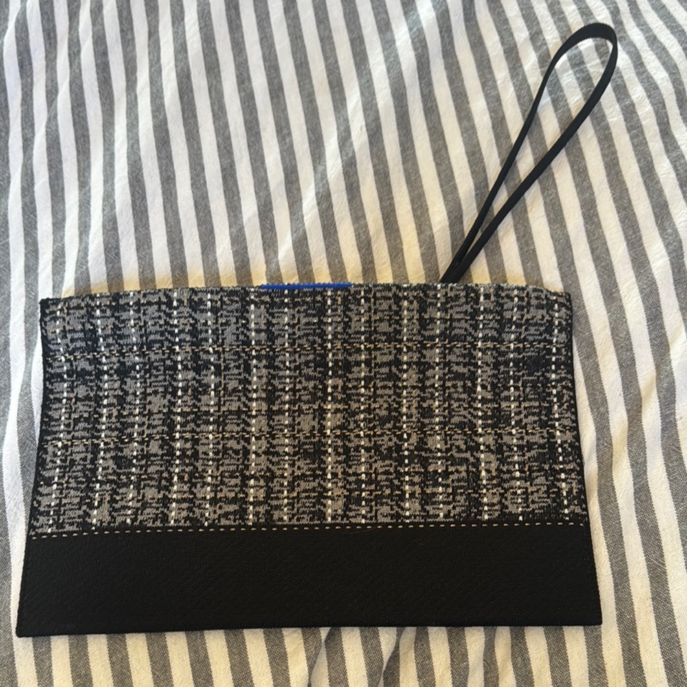 Rothy's Black and Gray Tweed Wristlet Clutch